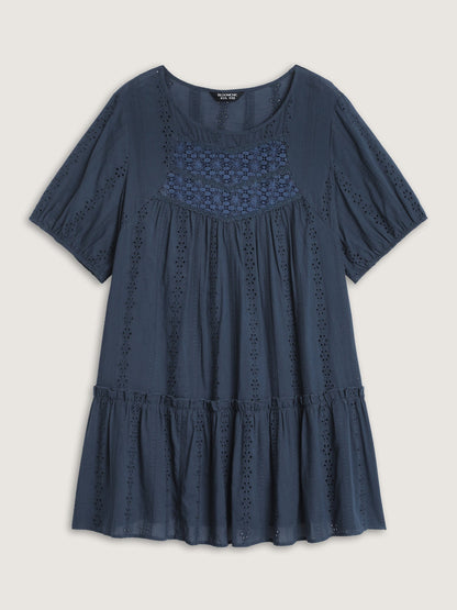 Textured Lace Cut-Out Babydoll Blouse