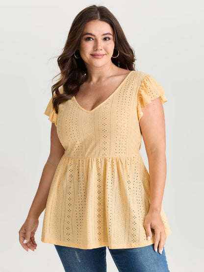 Textured V-Neck Babydoll Knit Top