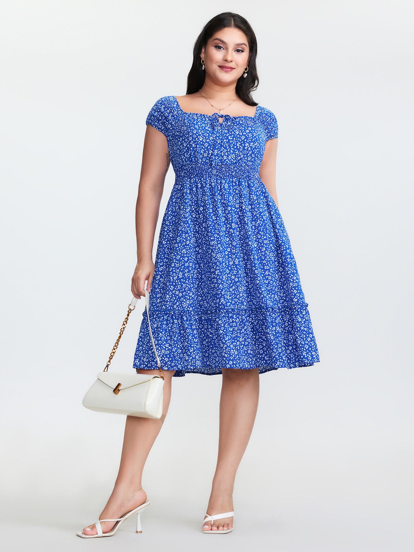 Micro Floral Print Bow-Tie Neckline Mini Dress