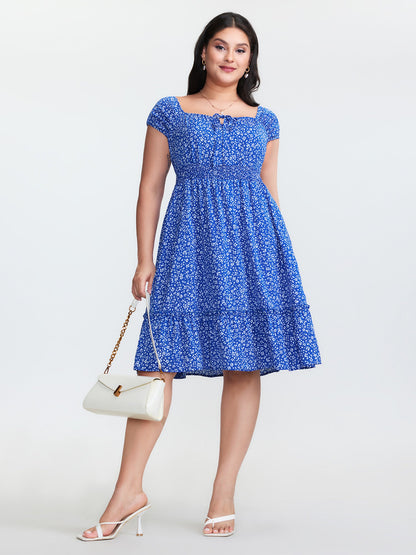 Micro Floral Print Bow-Tie Neckline Mini Dress