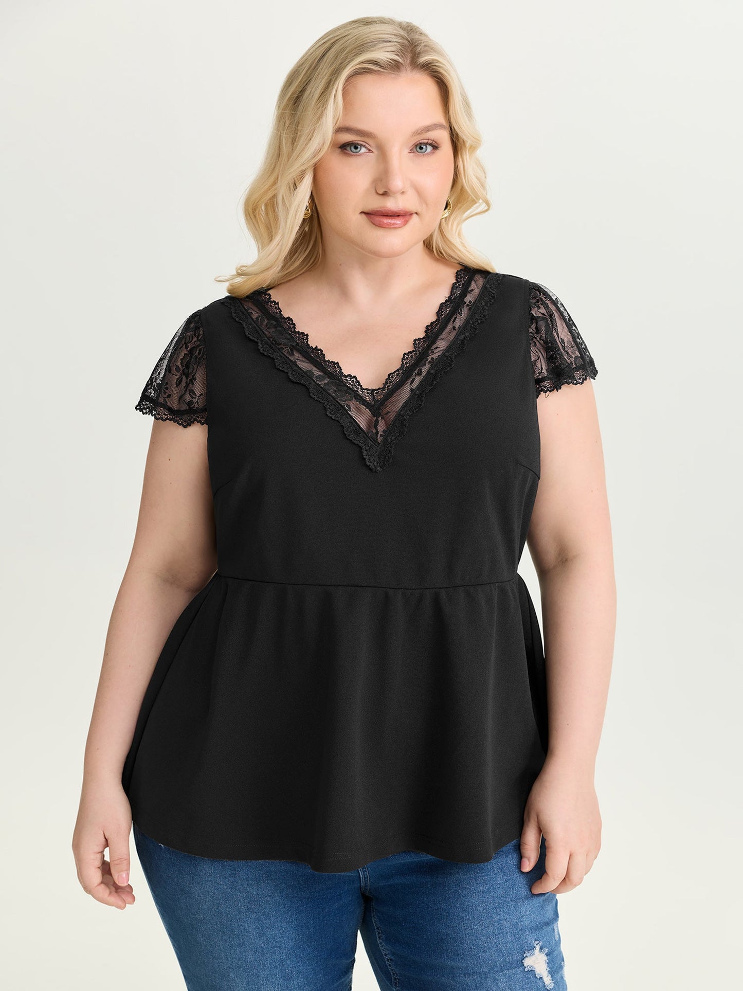 Sheer Lace Plain Knit Top