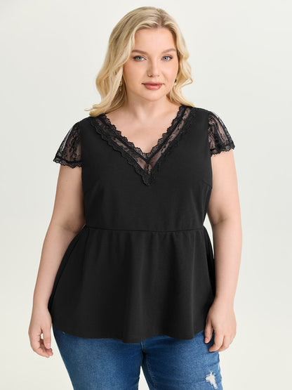 Sheer Lace Plain Knit Top
