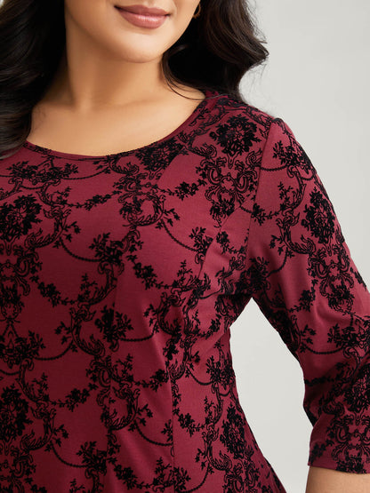 Boho Print Flocking Knit Slim-Fit Top