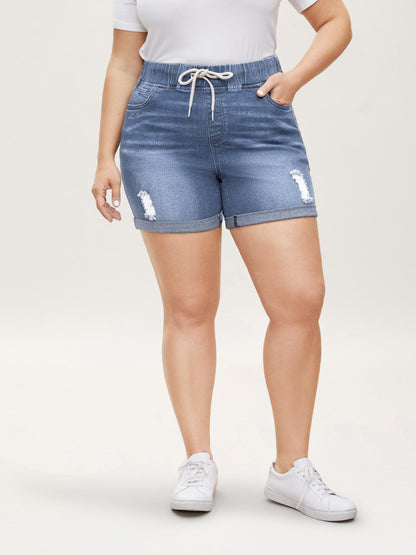 plus size  Pull-On Drawstring Elastic Waist Denim Shorts