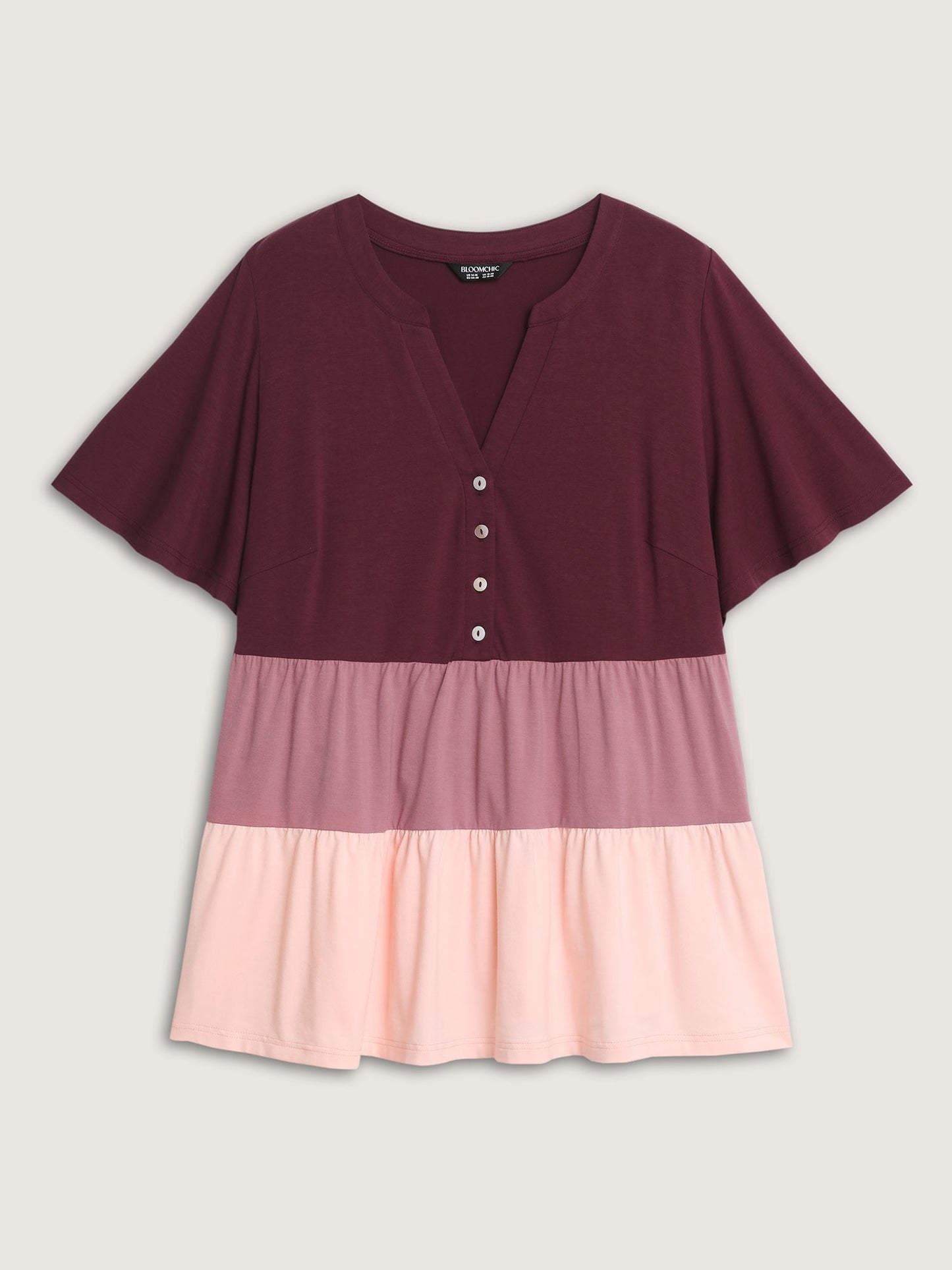 Colorblock Notched Collar Tiered T-Shirt