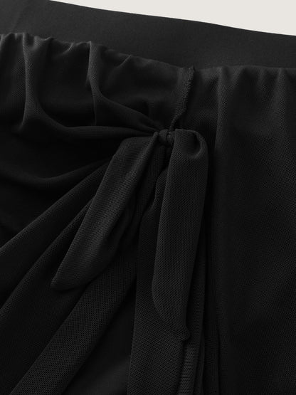 Mesh Side Drape Knotted Hem Swim Bottoms