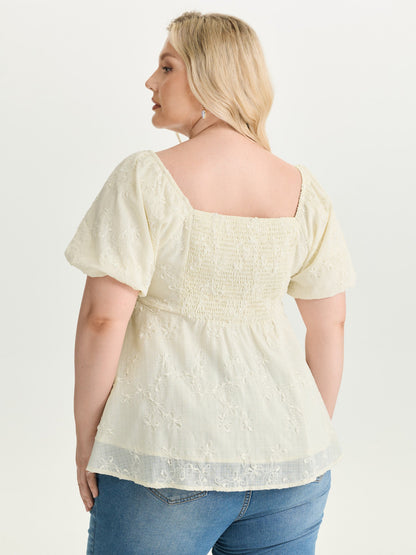 Ruched Bodice Textured Babydoll Blouse