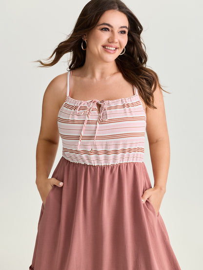 Striped Color Contrast Tiered Midi Dress