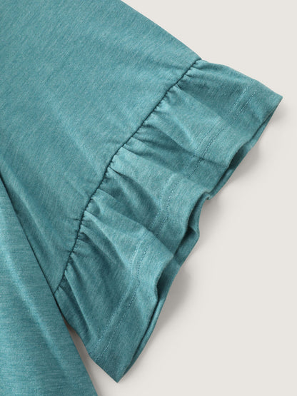 Supersoft Stretchy Ruffled Hem Plain Knit Top