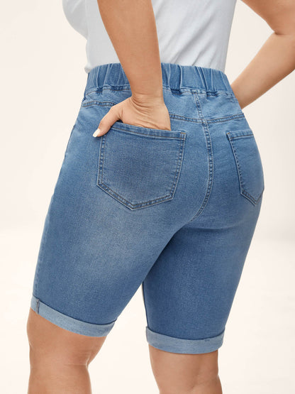 Pull-On Stretchy Skinny-Fit Denim Shorts