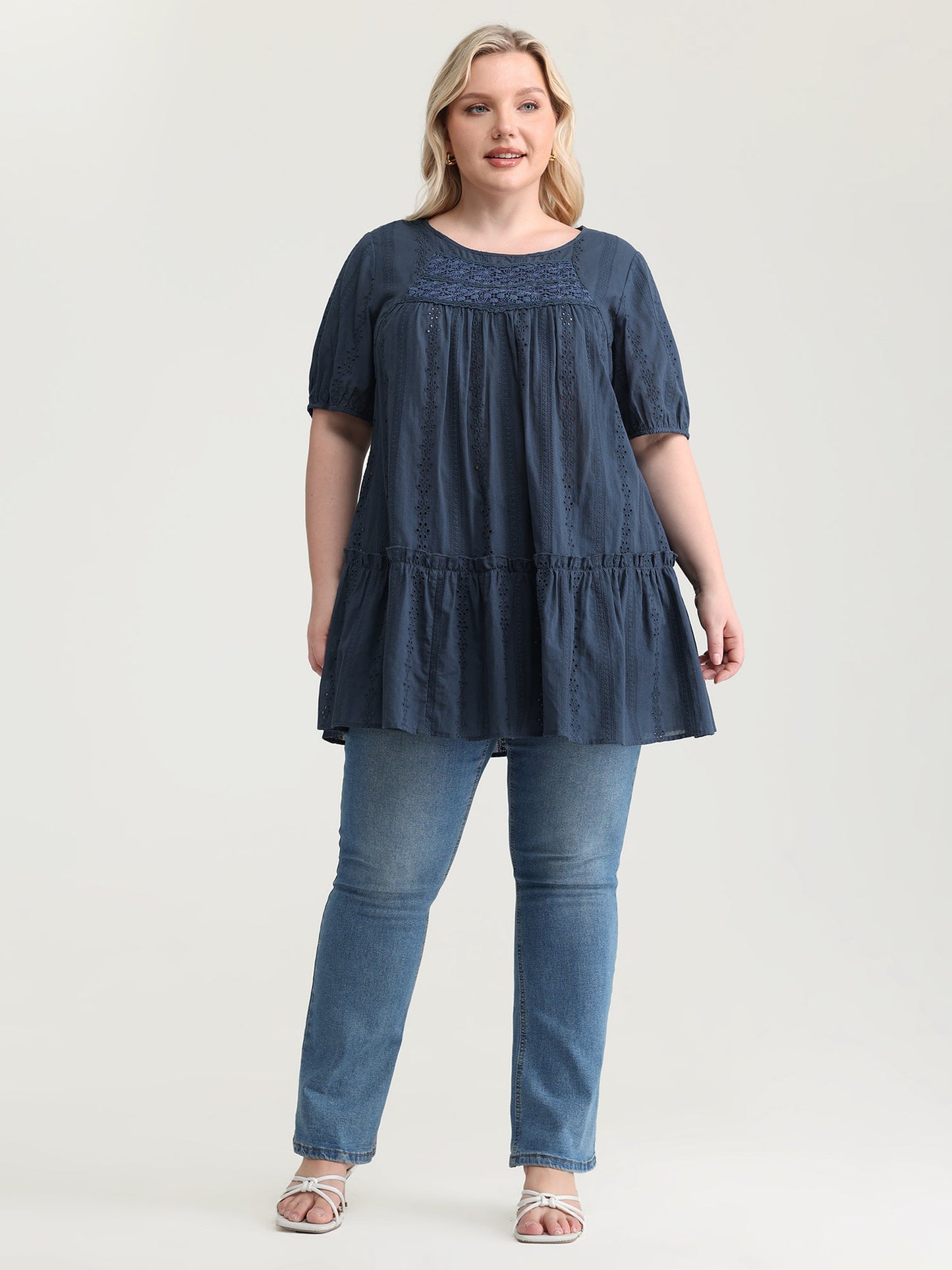 Textured Lace Cut-Out Babydoll Blouse