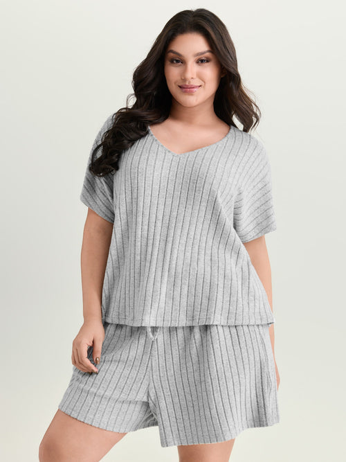 Stretchy-Fit Ribbed Texture Lounge Set