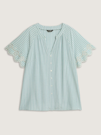 Striped Cut-Out Embroidery Blouse