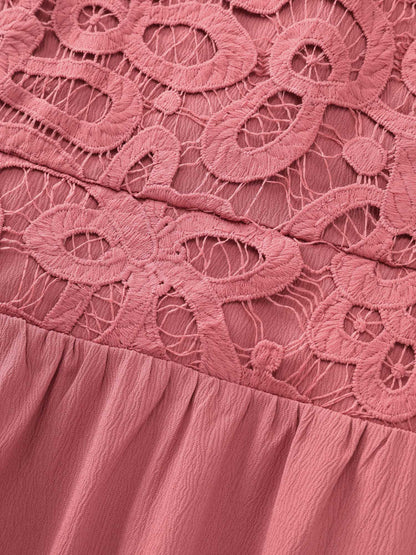 Lace Textured Bodice Flutter Sleeve Mini Dress