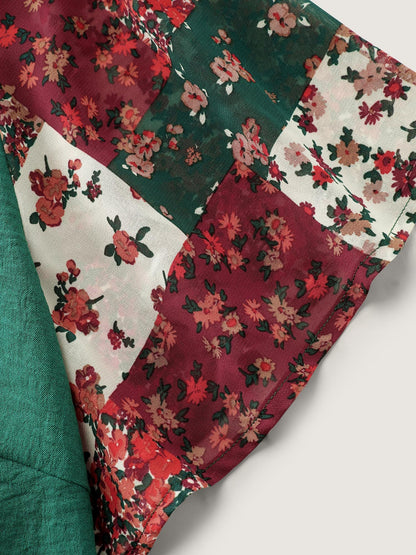 Floral Collage Print Keyhole Neckline Blouse