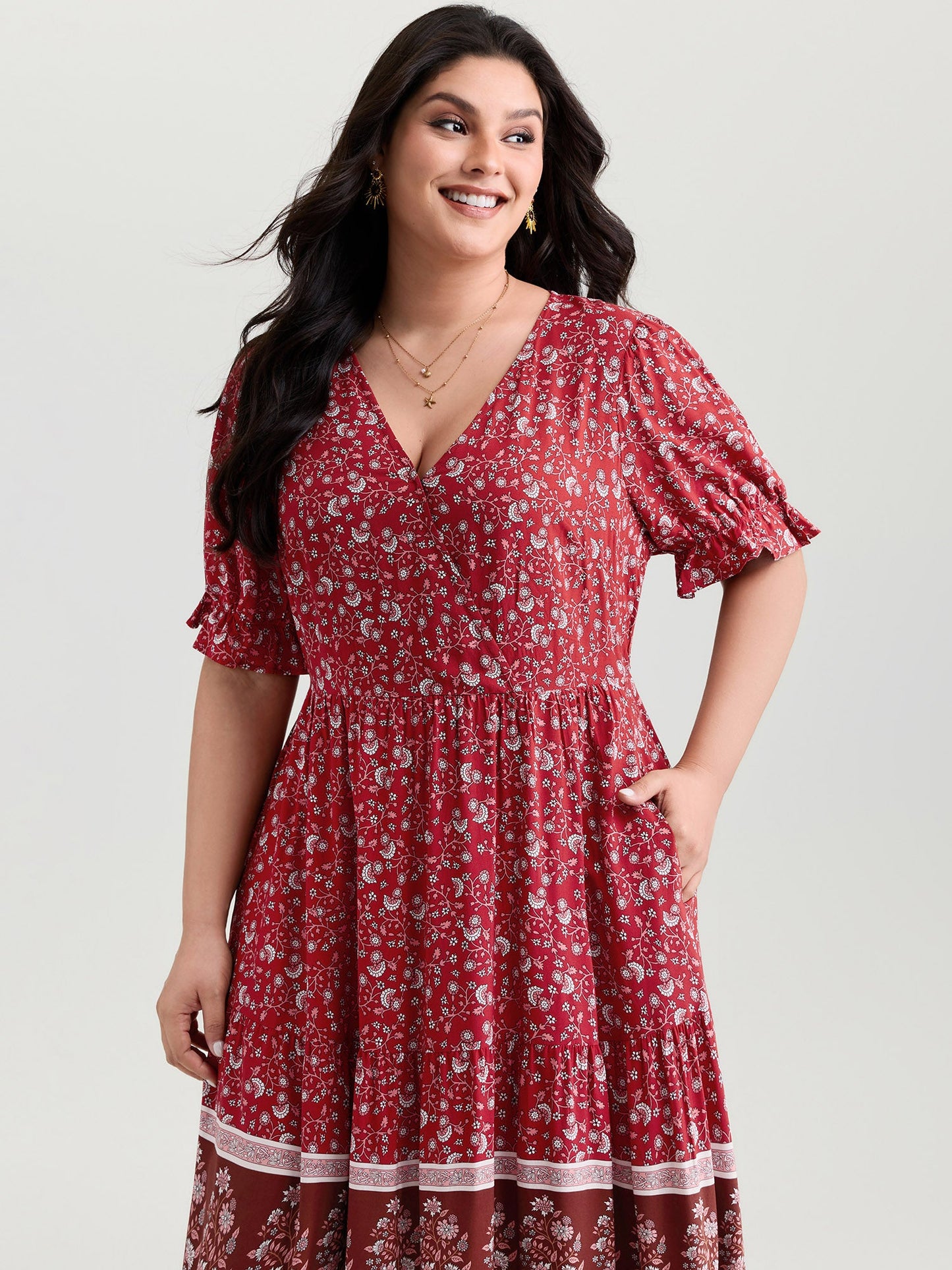 Vibrant Floral Print Color Contrast Maxi Dress