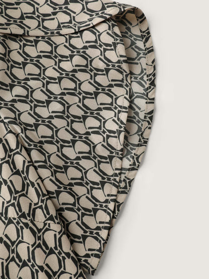 Geometrical Print Petal Sleeve Midi Dress