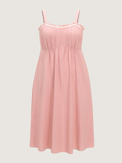 Pleated Front Textured Wide Strap Midi Dress