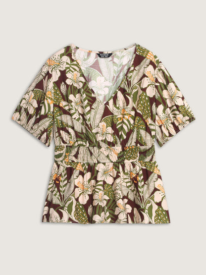 Floral Print Cinched-Waist Blouse