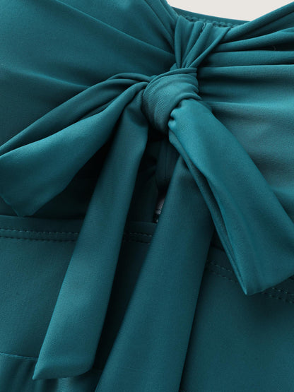 Ruched Front-Tie Flowy Swim Dress