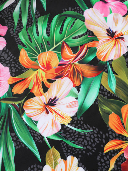 Tropical Floral Print Hip Coverage Swim Dress
