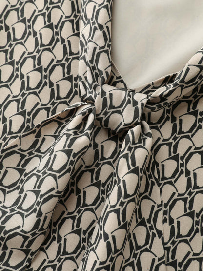 Geometrical Print Petal Sleeve Midi Dress