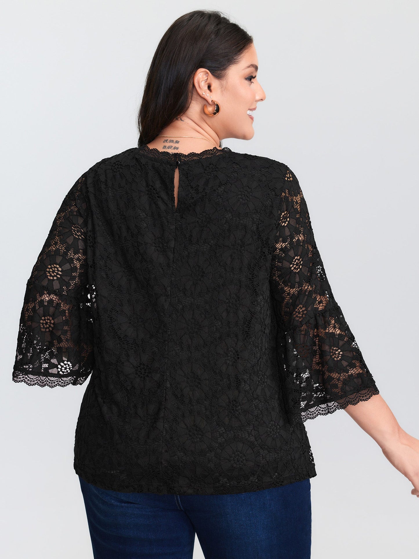Floral Lace Sheer Fringe Knit Top