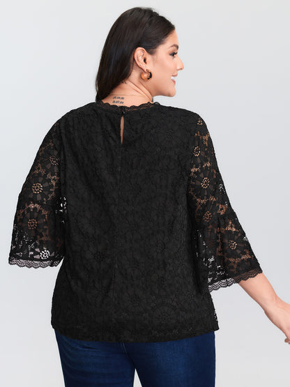 Floral Lace Sheer Fringe Knit Top