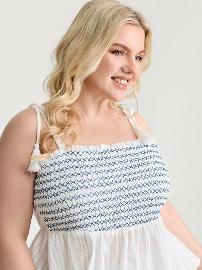 Cotton Striped Bodice Fit And Flare Tank Top