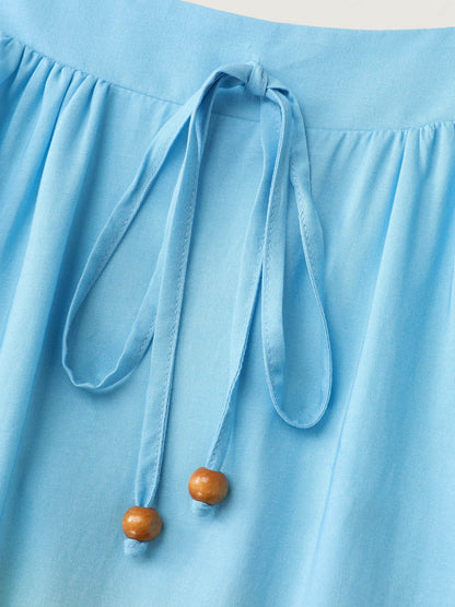 Ombre Drawstring Neckline Tiered Midi Dress