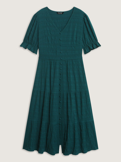 Textured Triangular Cinched-Waist Tiered Maxi Dress