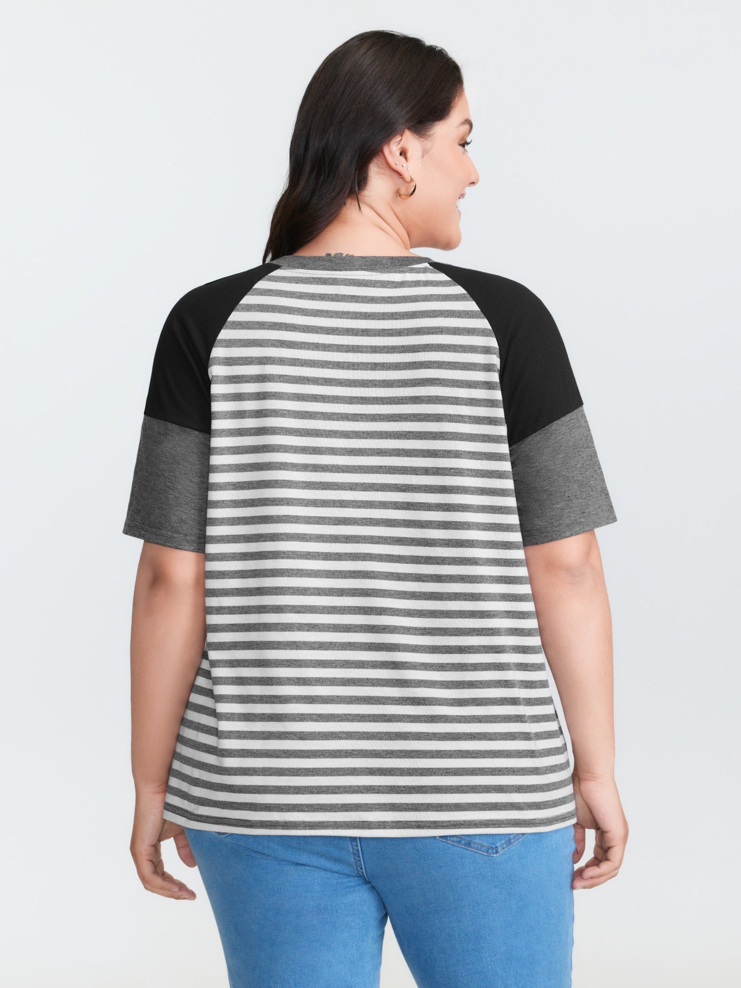 Striped Print Raglan Sleeve T-Shirt