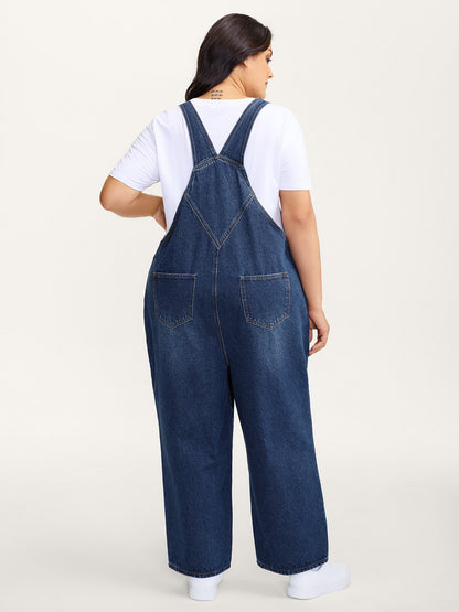 plus size Cotton Relaxed-Fit Side Button Overall Denim Jumpsuit