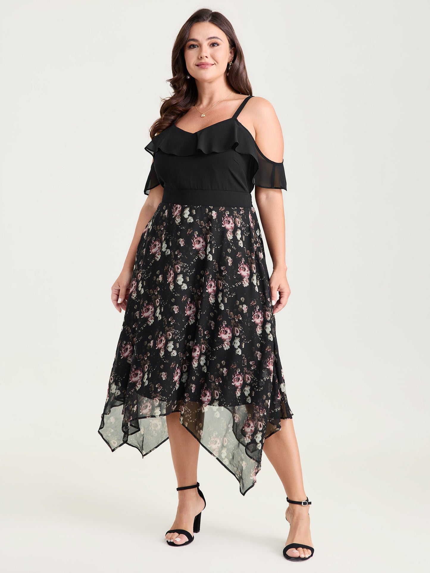 Floral Print Off-Shoulder Ruffled Midi Dress