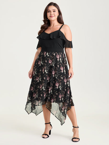 Floral Print Off-Shoulder Ruffled Midi Dress