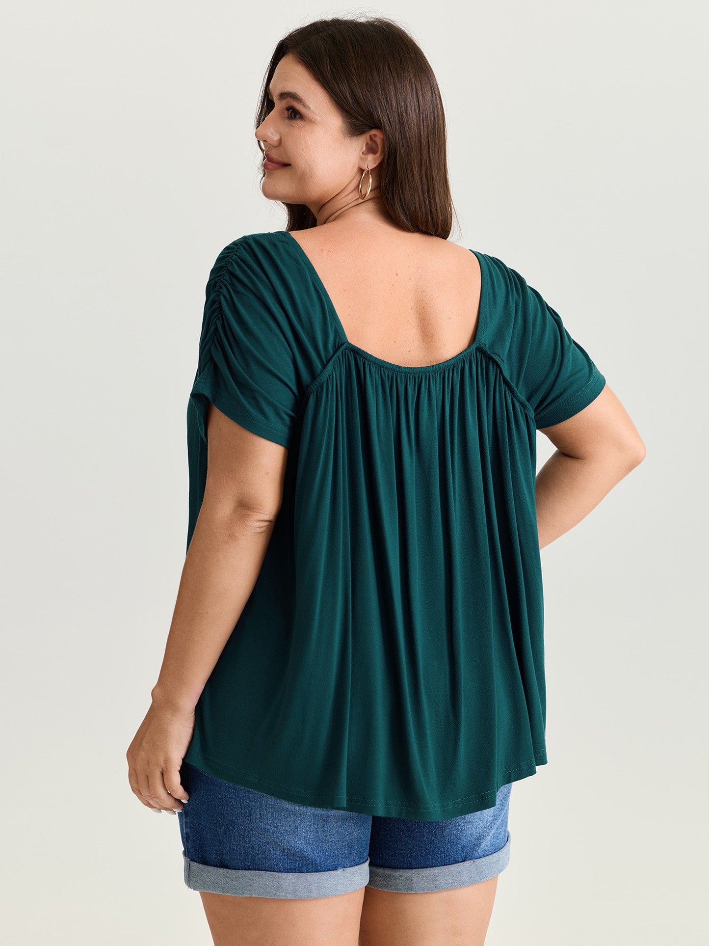 Supersoft Flowy-Fit Pleated Plain T-Shirt
