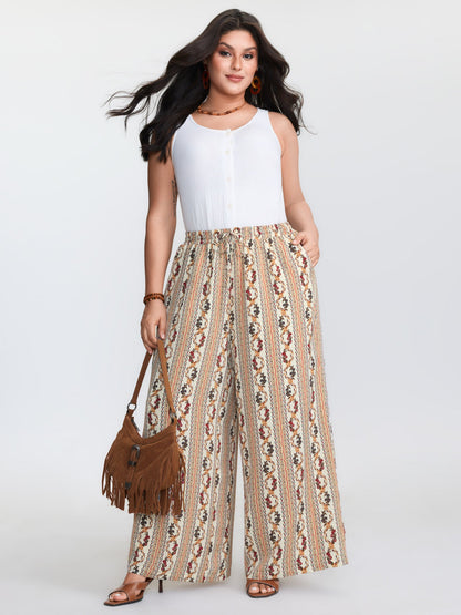Geometric Stripe Print Pockets Straight-Leg Pants