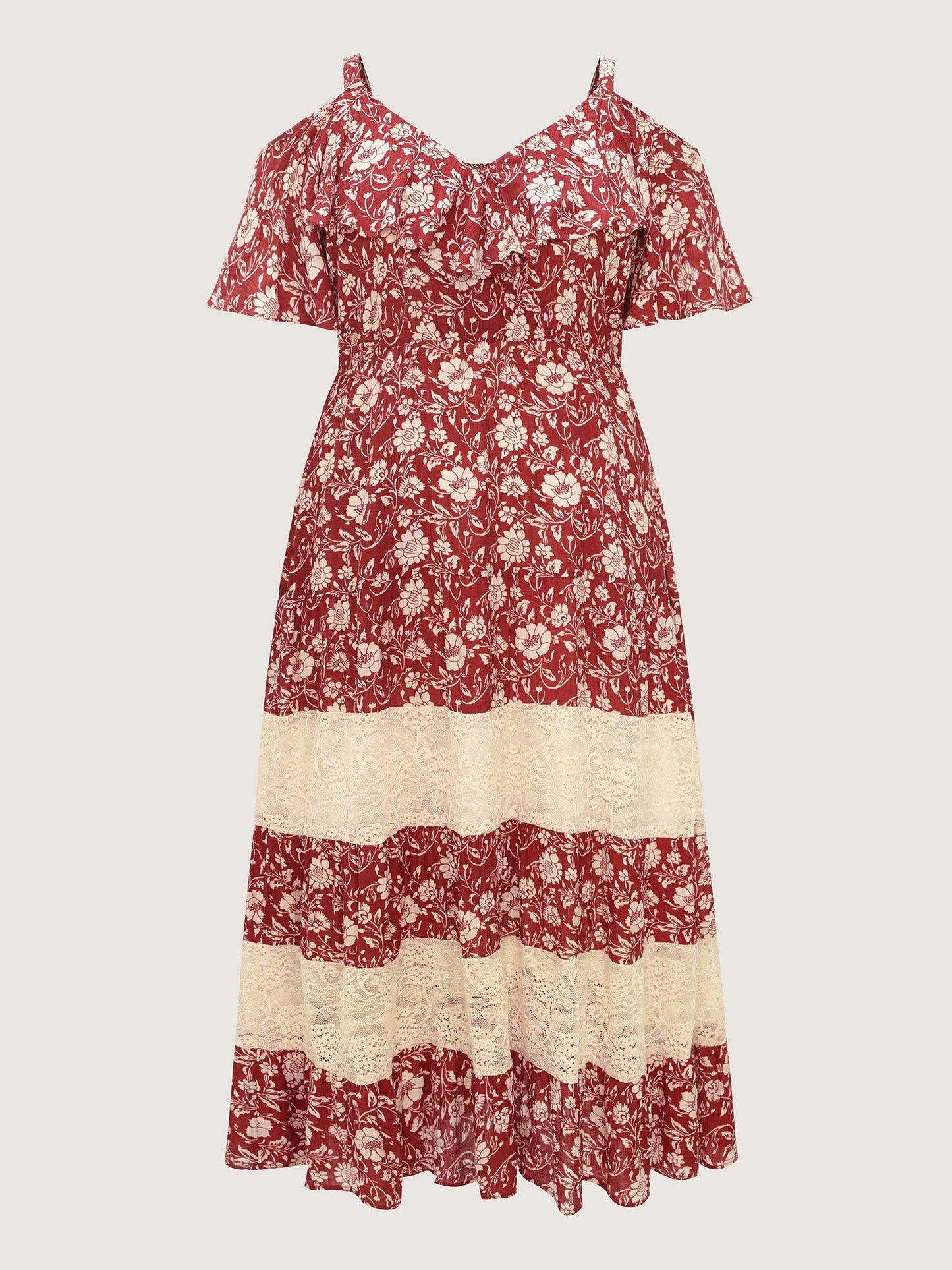 Floral Print Cold-Shoulder Ruffled Maxi Dress