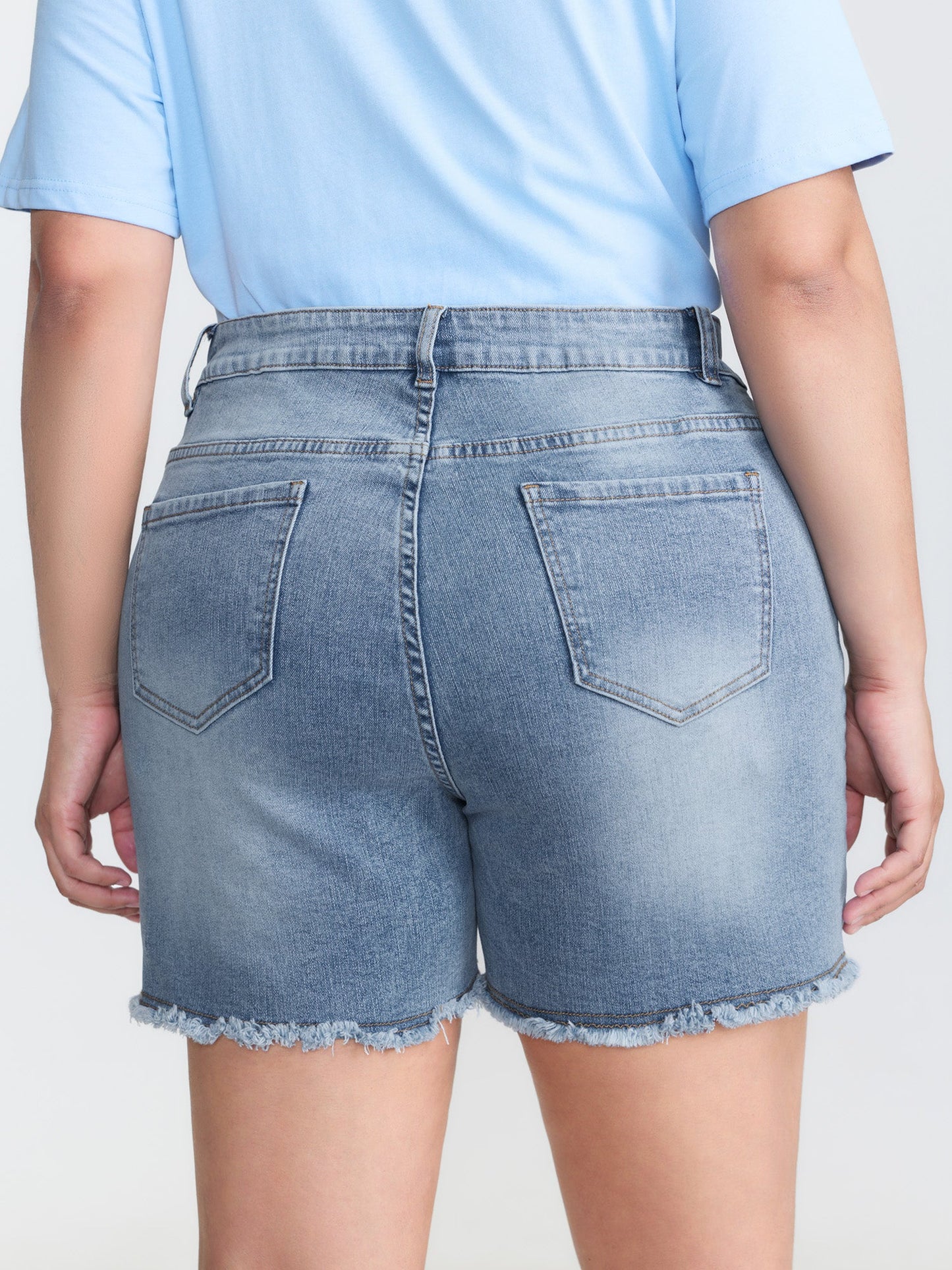 Faded Mid-Rise Stretchy Denim Shorts