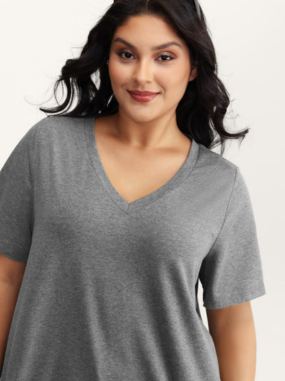 Stretchy Plain V-Neck T-Shirt