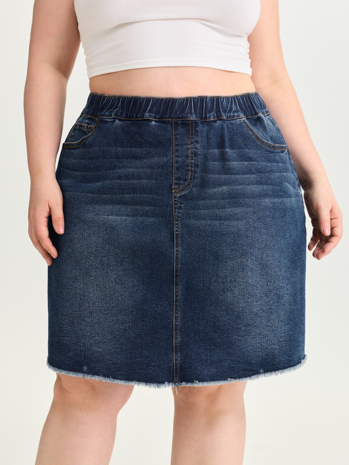 Stretchy Raw Hem Straight Leg Denim Skirt