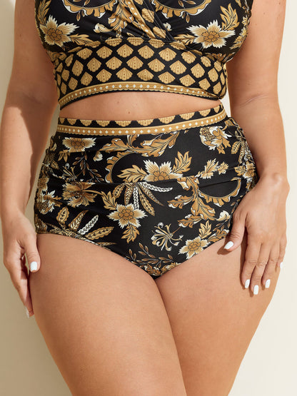 Floral Print Color Contrast Swim Bottoms
