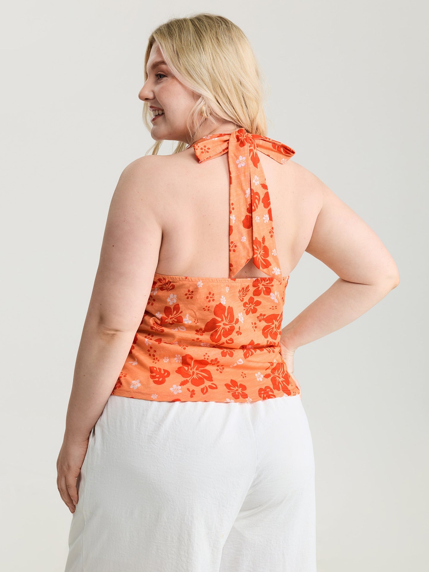 Pure Cotton Sunkissed Halter Tie Neckline Tank Top