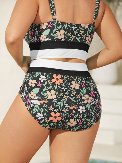 Floral Print Color Contrast Swim Bottoms