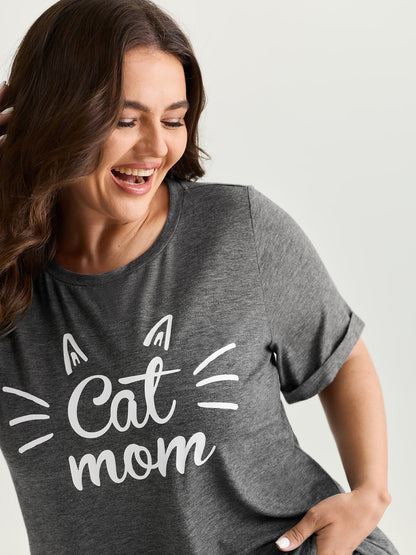 Supersoft Cute Cat Mom Round Neck T-Shirt