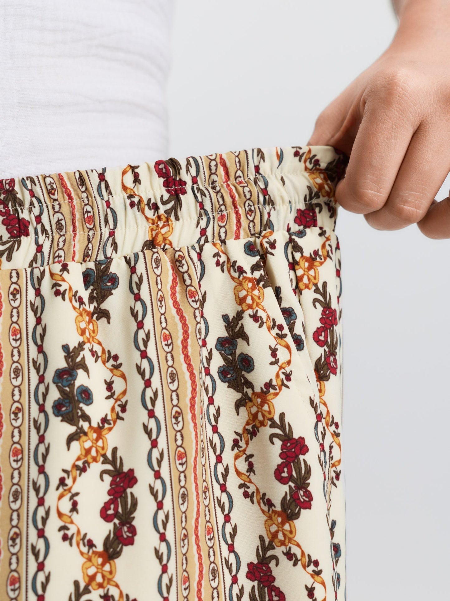 Geometric Stripe Print Pockets Straight-Leg Pants