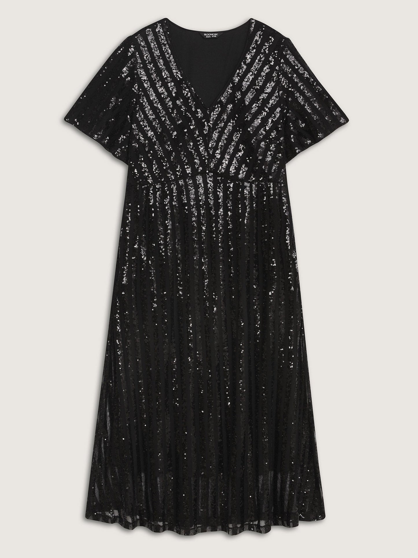 Shimmery Sequin V-Neck Midi Dress