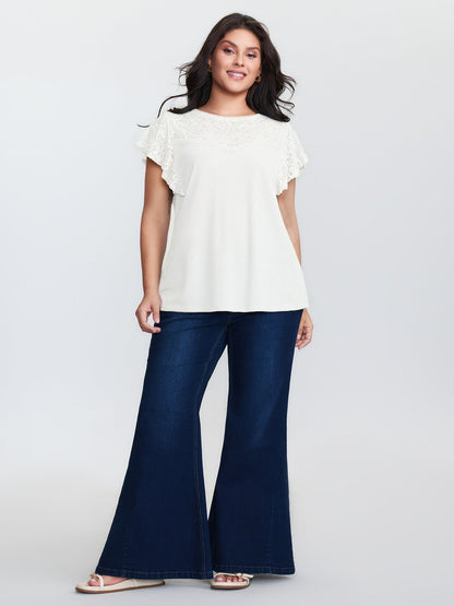 Supersoft Cut-Out Neckline Flutter Sleeve T-Shirt