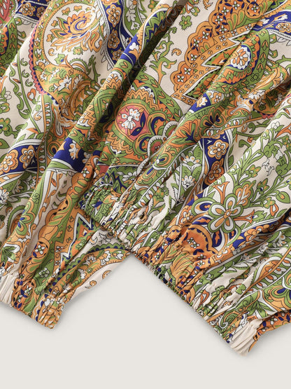Paisley Print Wide Waistband Jogger Pants