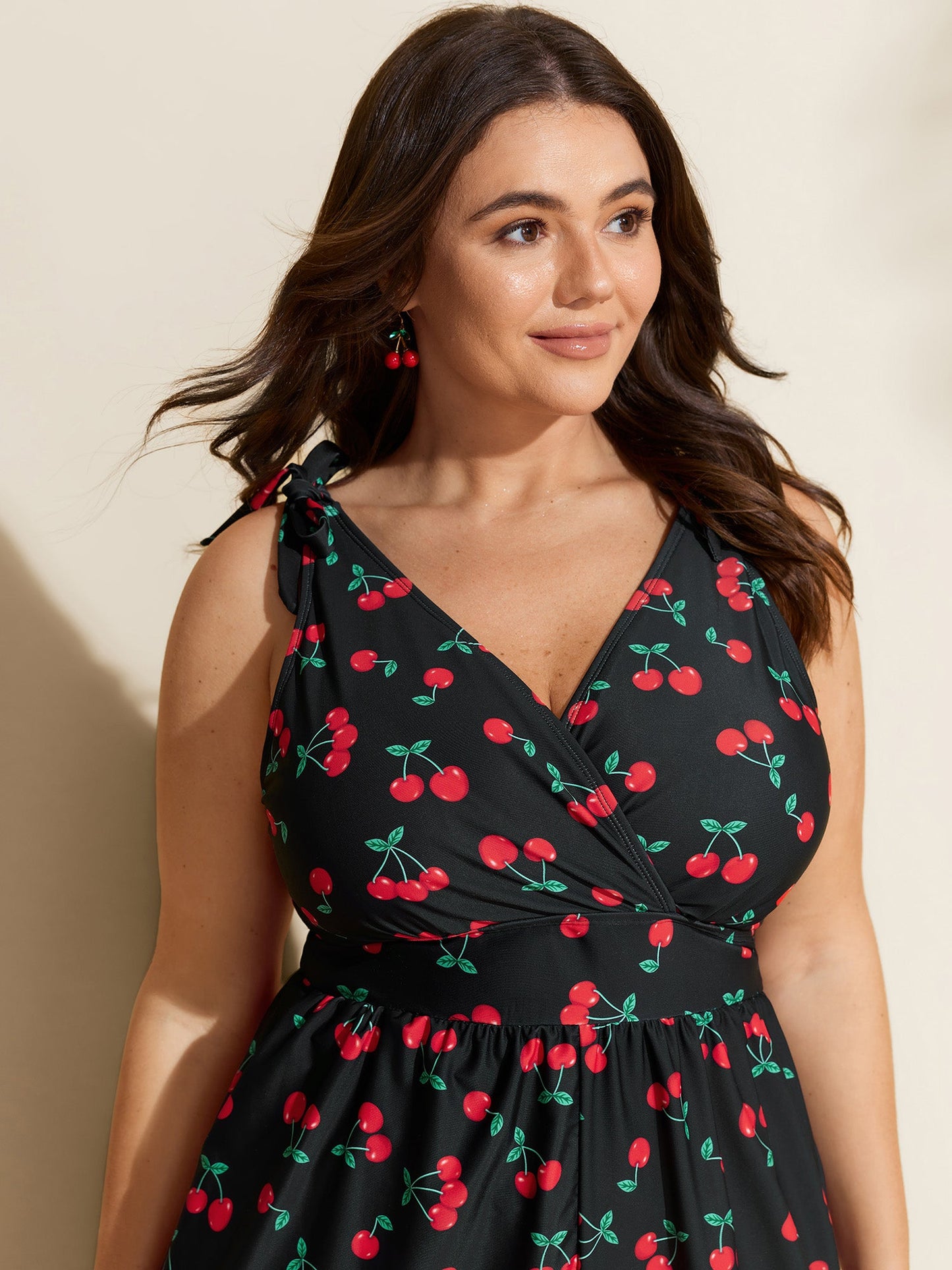 Cherry Print Adjustable One-Piece Swimsuit